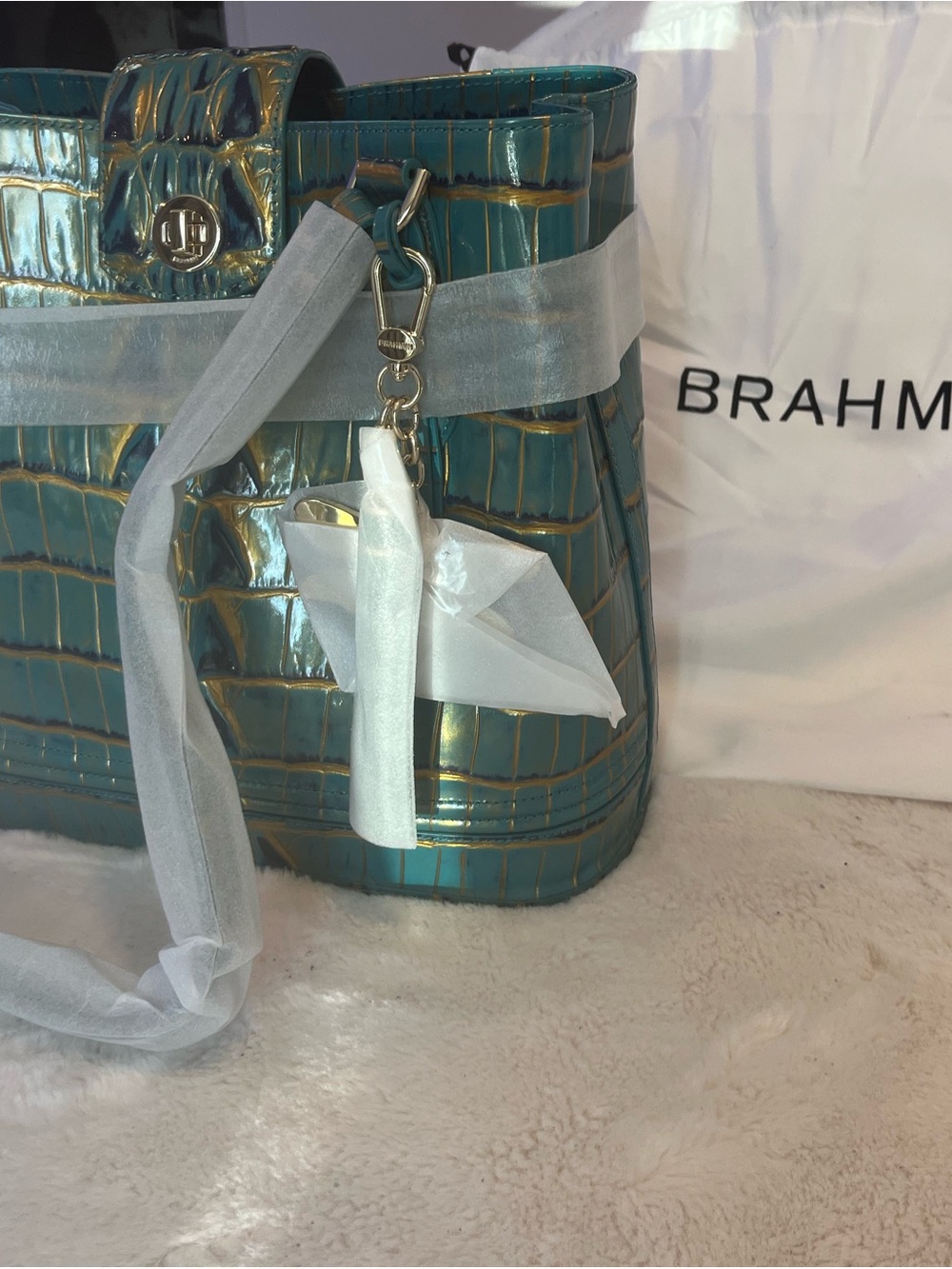 Brahmin Teal Croc-Embossed Tote Bag with Matching Wallet - Picture 2 of 16